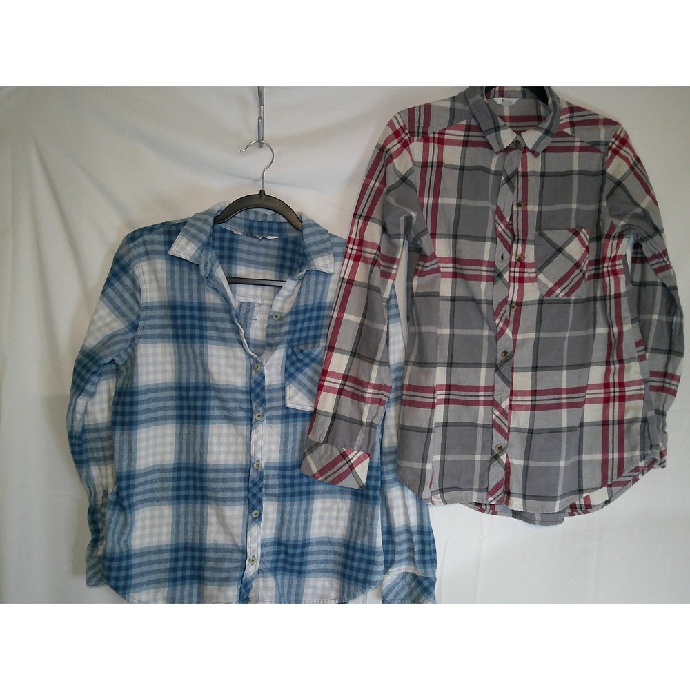 Lot of 2 Sonoma Goods‎ For Life Womens Plaid Flannel Long Sleeve Shirt Medium